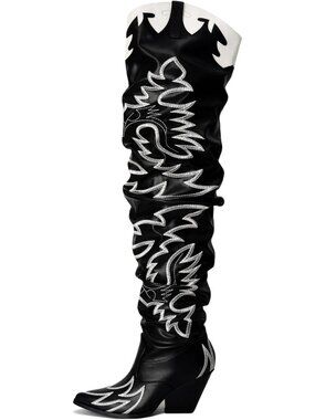 Stylish Western Thigh High Cowboy Boots for Women - Chunky Block Heel Fashion